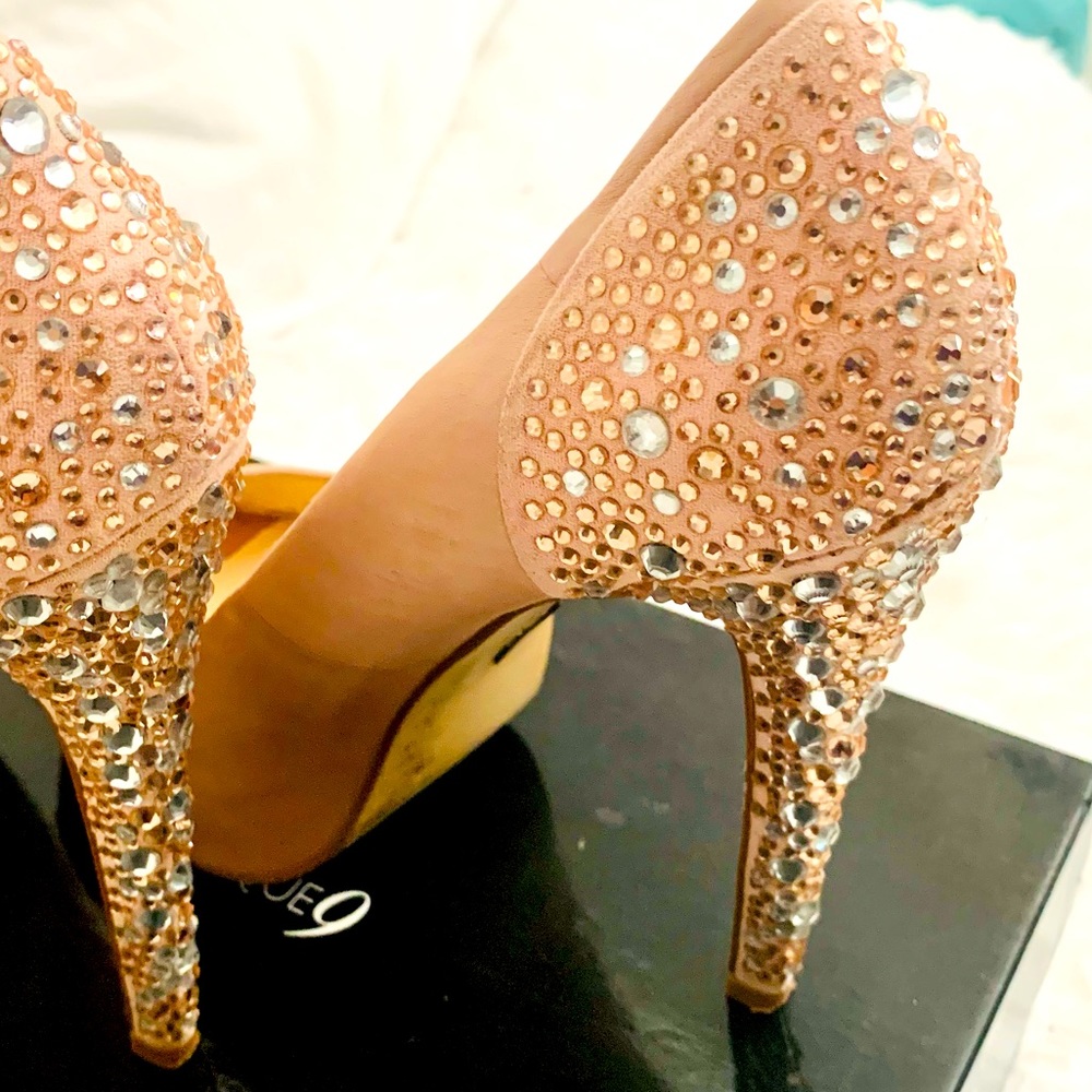 Boutique 9 Rhinestone Heel Peep Toe Leather Pump - Picture 3 of 7